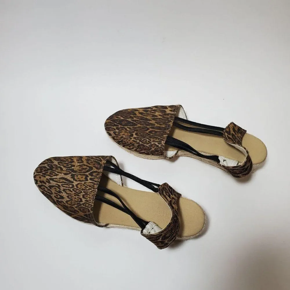 Chico's Janice Canvas Leopard Cheetah Print Slingback Espadrille Wedge Sandals